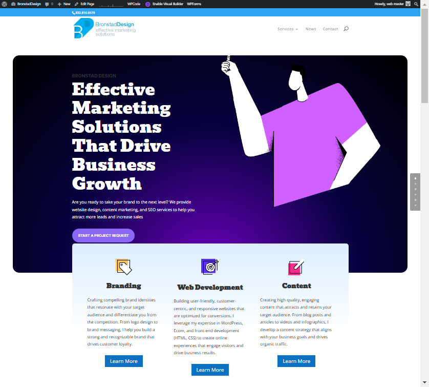 BronstadDesign.com website after the AI-driven redesign