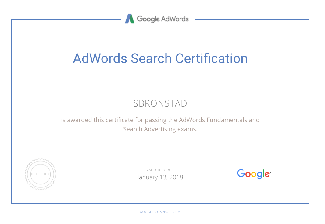 Google Ads search advertising certification