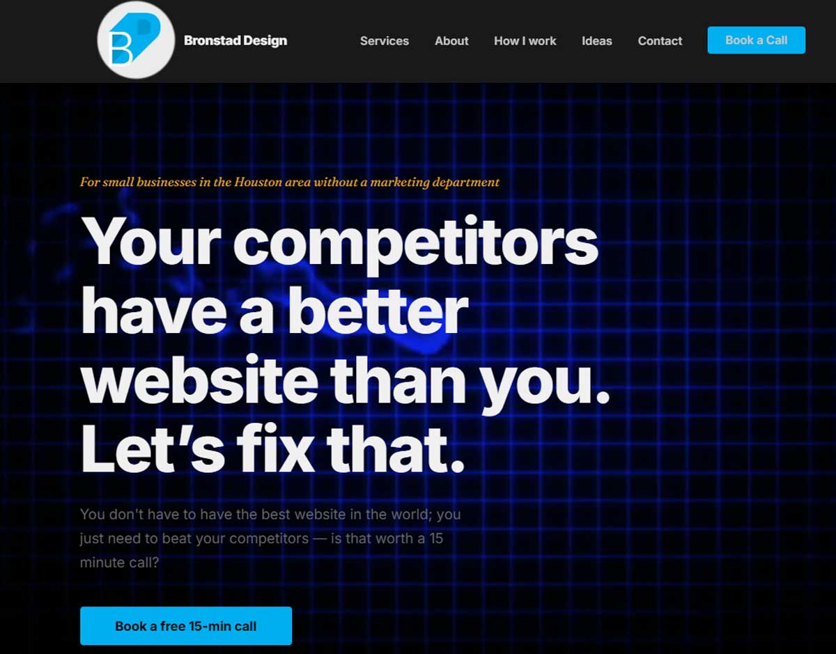 The new Bronstad Design homepage after its WordPress to PHP redesign