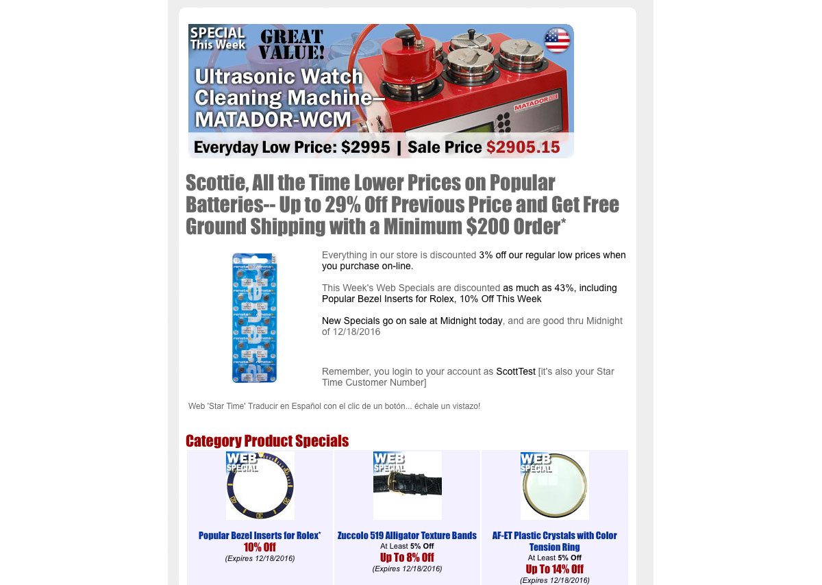 Star Time Supply weekly promotional email blast with product offers