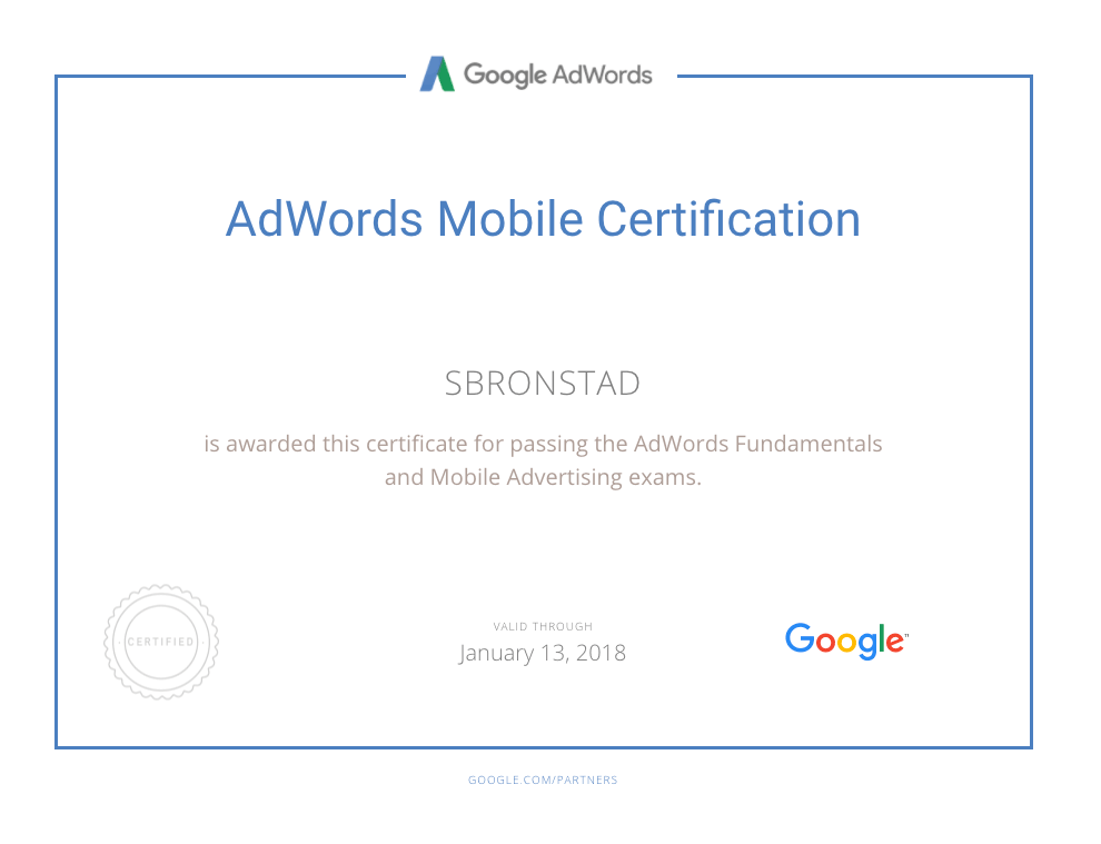 Google Ads mobile advertising certification