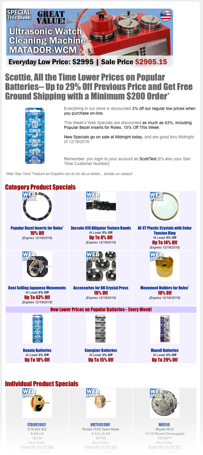 Star Time Supply branded email campaign with seasonal promotions